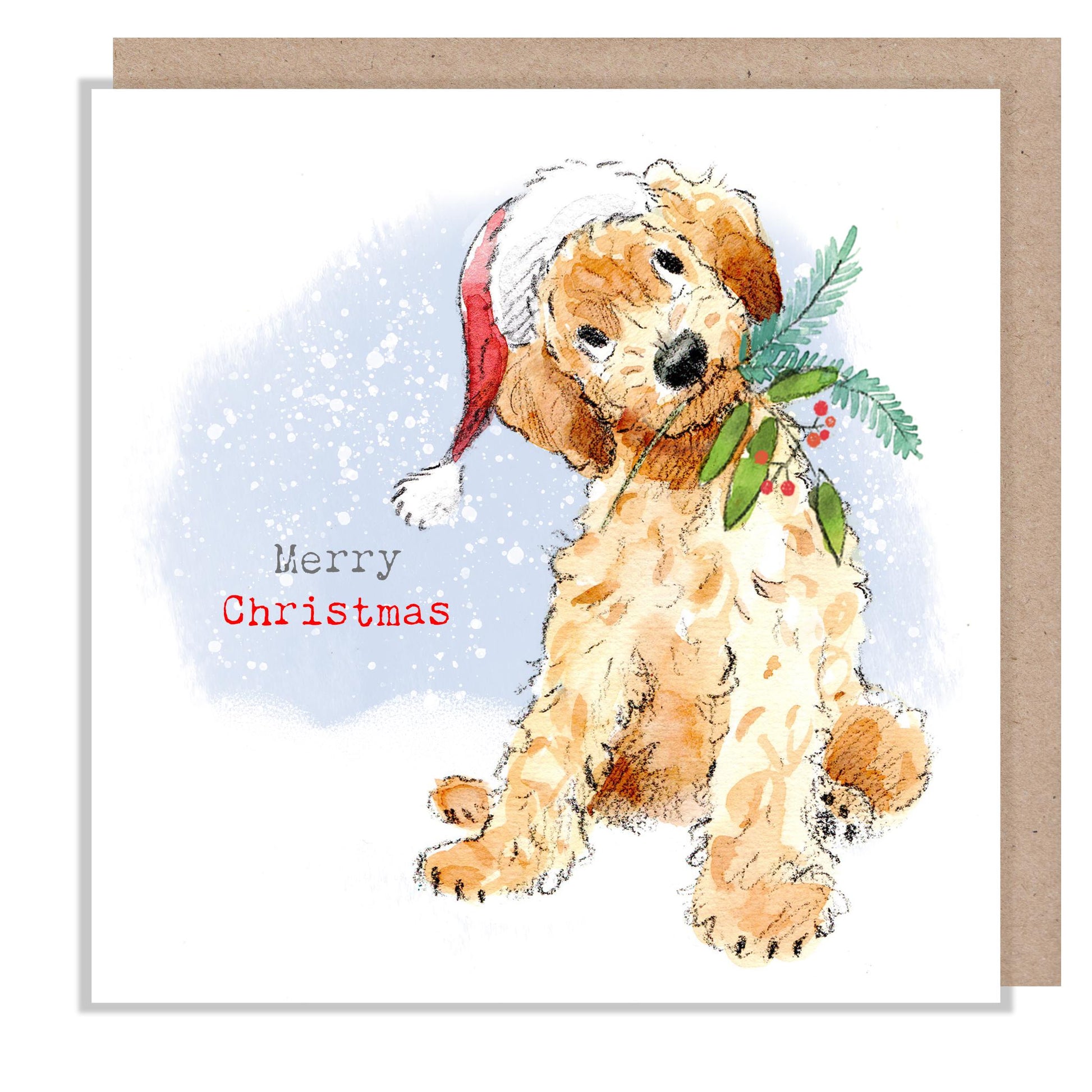 Merry Christmas- Quality Christmas Card - 150 x 150mm -  Charming Dog illustration - 'Absolutely barking' range - Made in UK -  ABX123