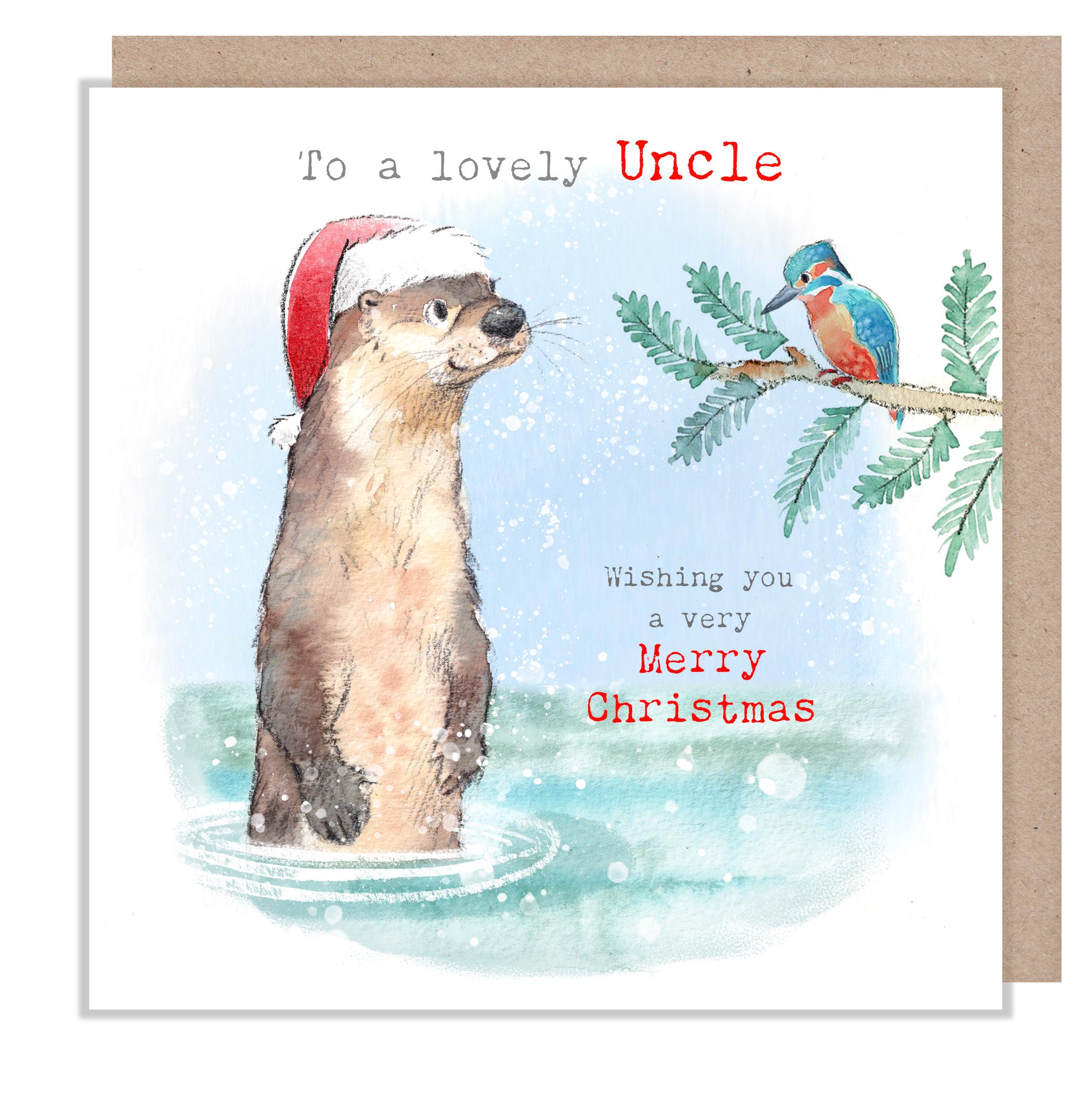 Uncle Christmas Card - Otter and Kingfisher Illustration - 'Down by the river' range - Made in UK -  RIVX09