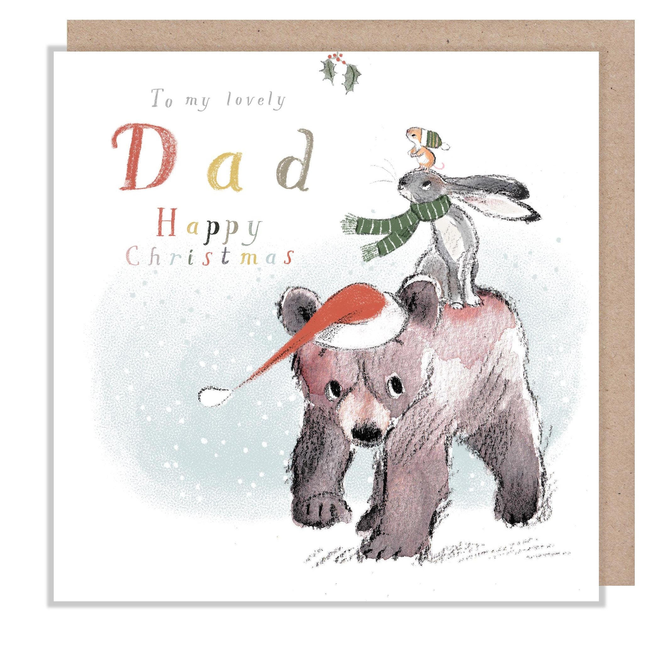 Dad Christmas Card: Bear, Hare, and Mouse Illustration BHMX025