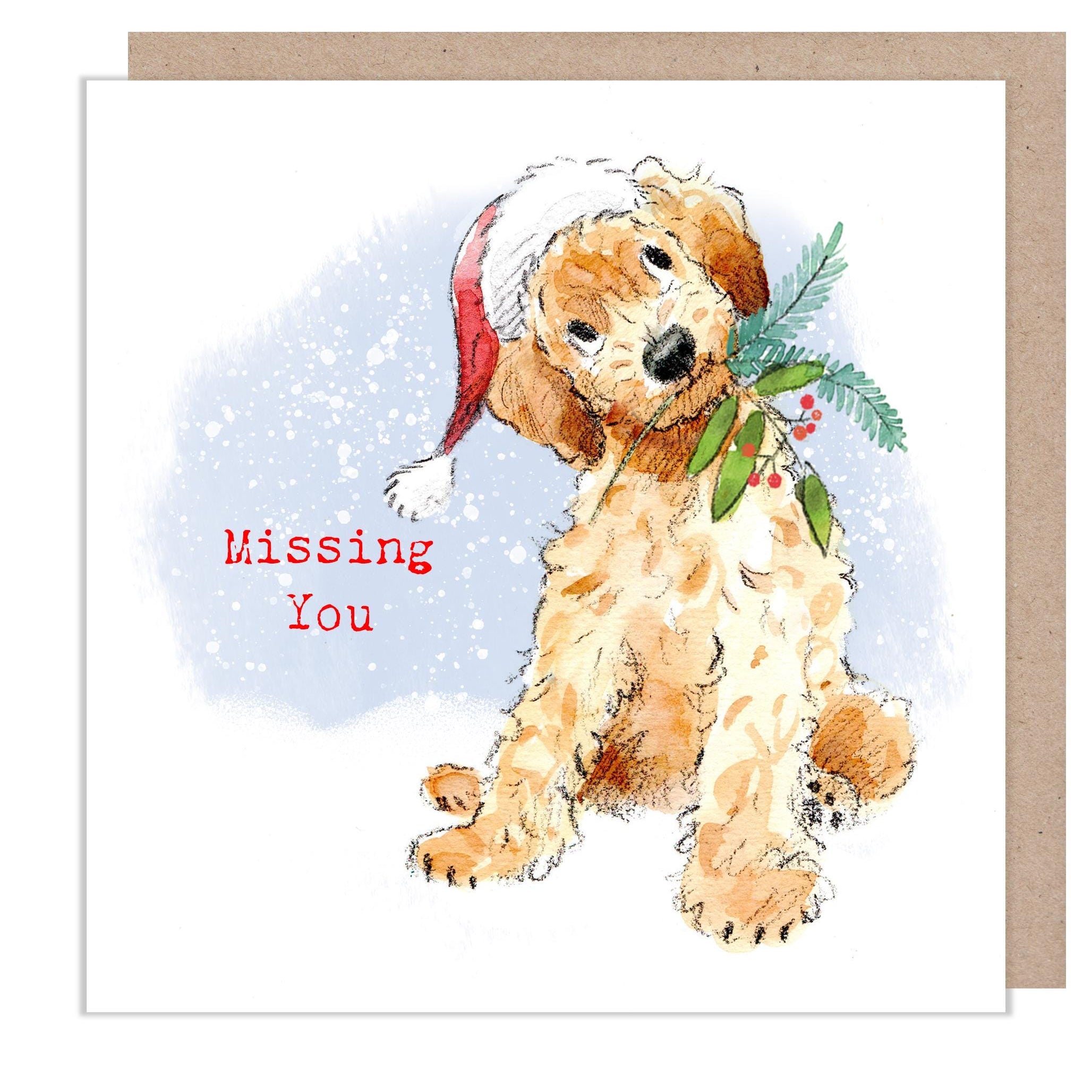 Missing You Christmas card - 150 x 150mm -  Charming Dog illustration - 'Absolutely barking' range - Made in UK -  ABX127