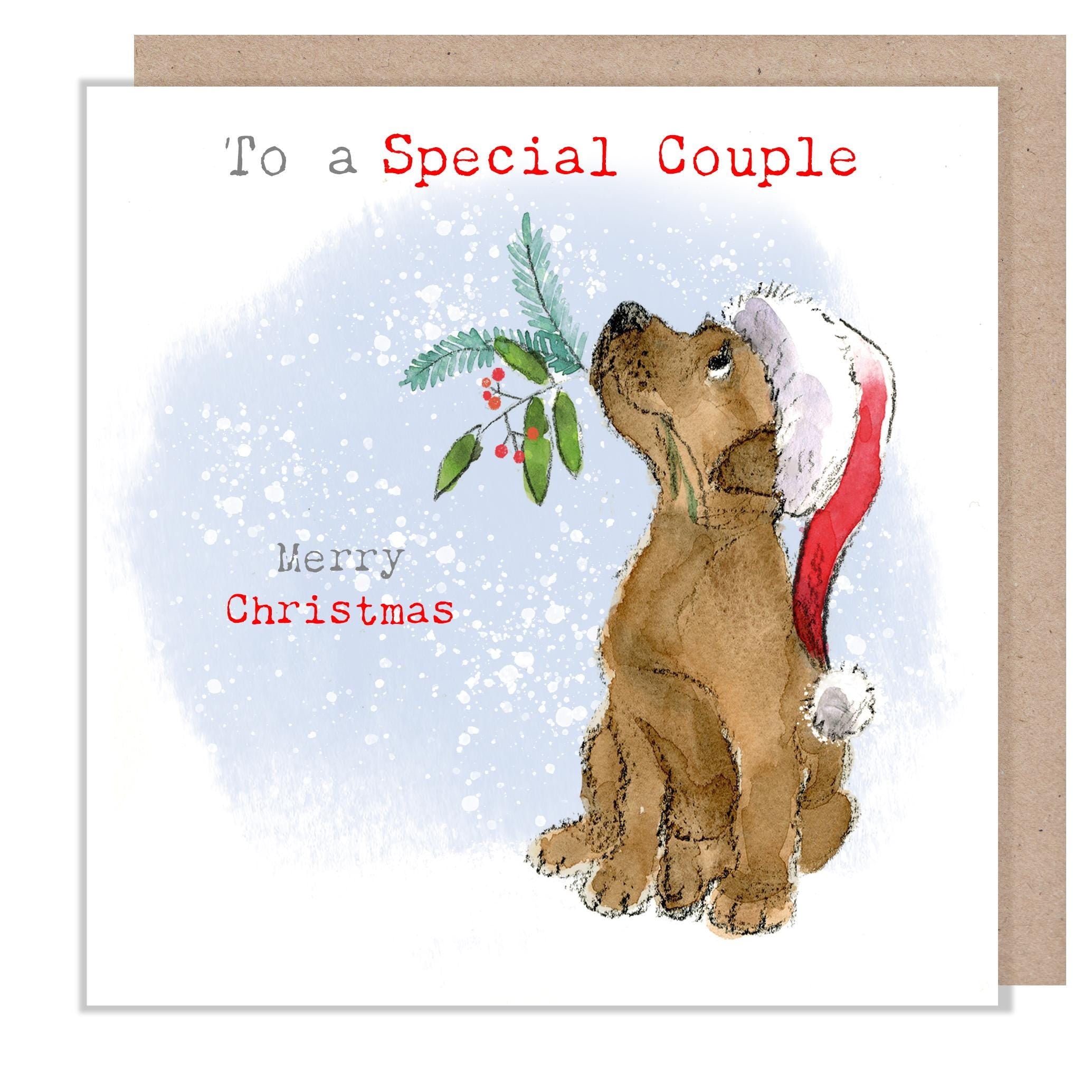 Special Couple Christmas Card: Chocolate Labrador - Charming Dog Illustration ABX128