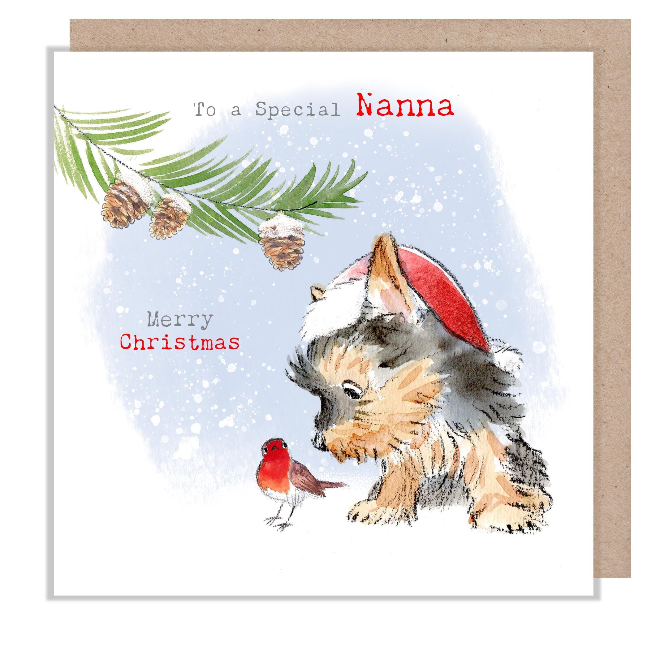 Nanna Christmas Card: Charming Dog Illustration, Made in UK - ABX131
