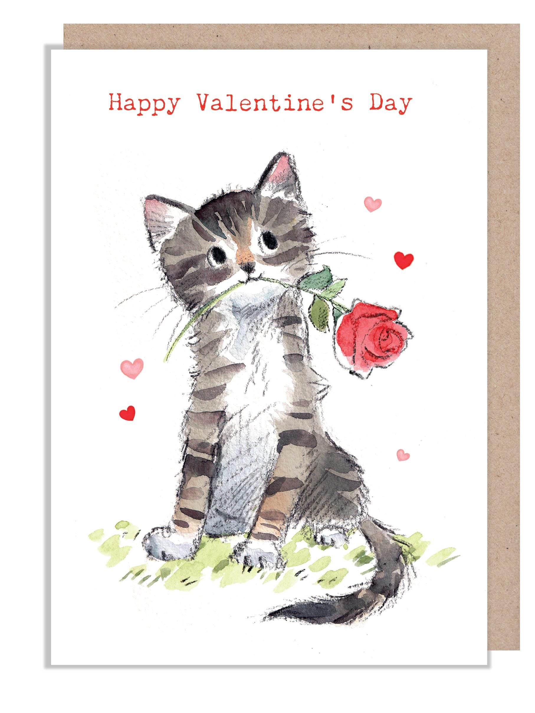 Valentines card - Cute Kitten Illustration - EPPVAL01