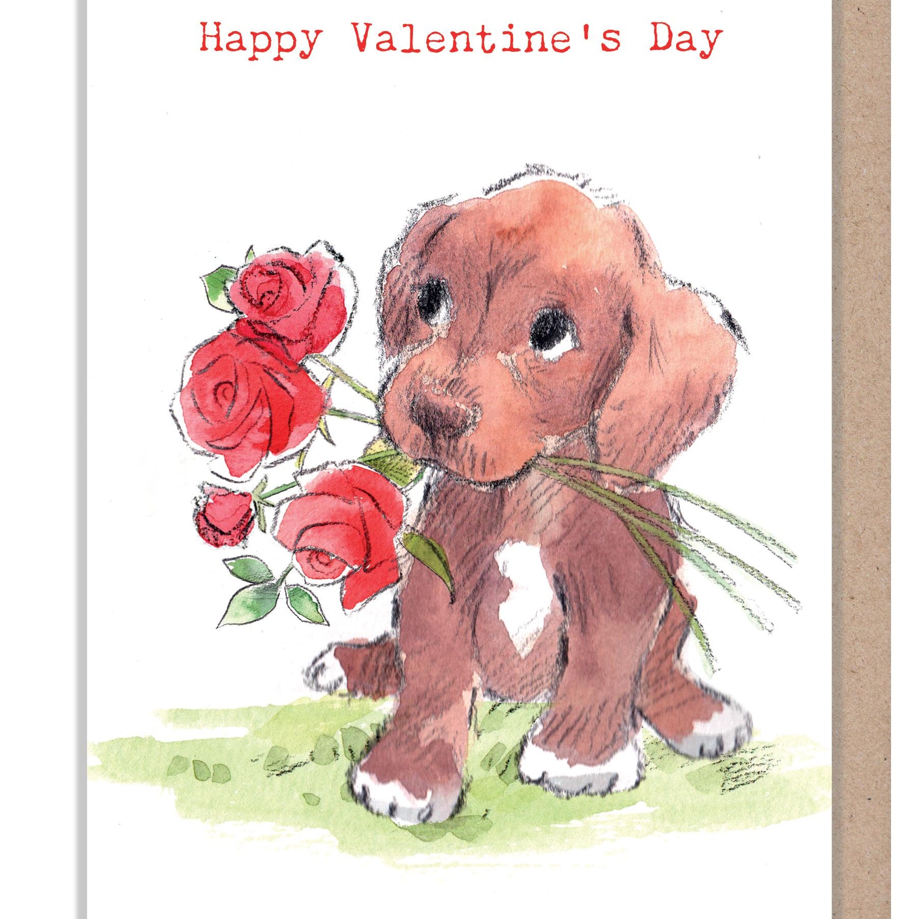 Valentine's Day Card - Quality Greeting Card - Charming illustration - 'Absolutely barking' range - Brown Puppy- Made in UK -  ABVAL04