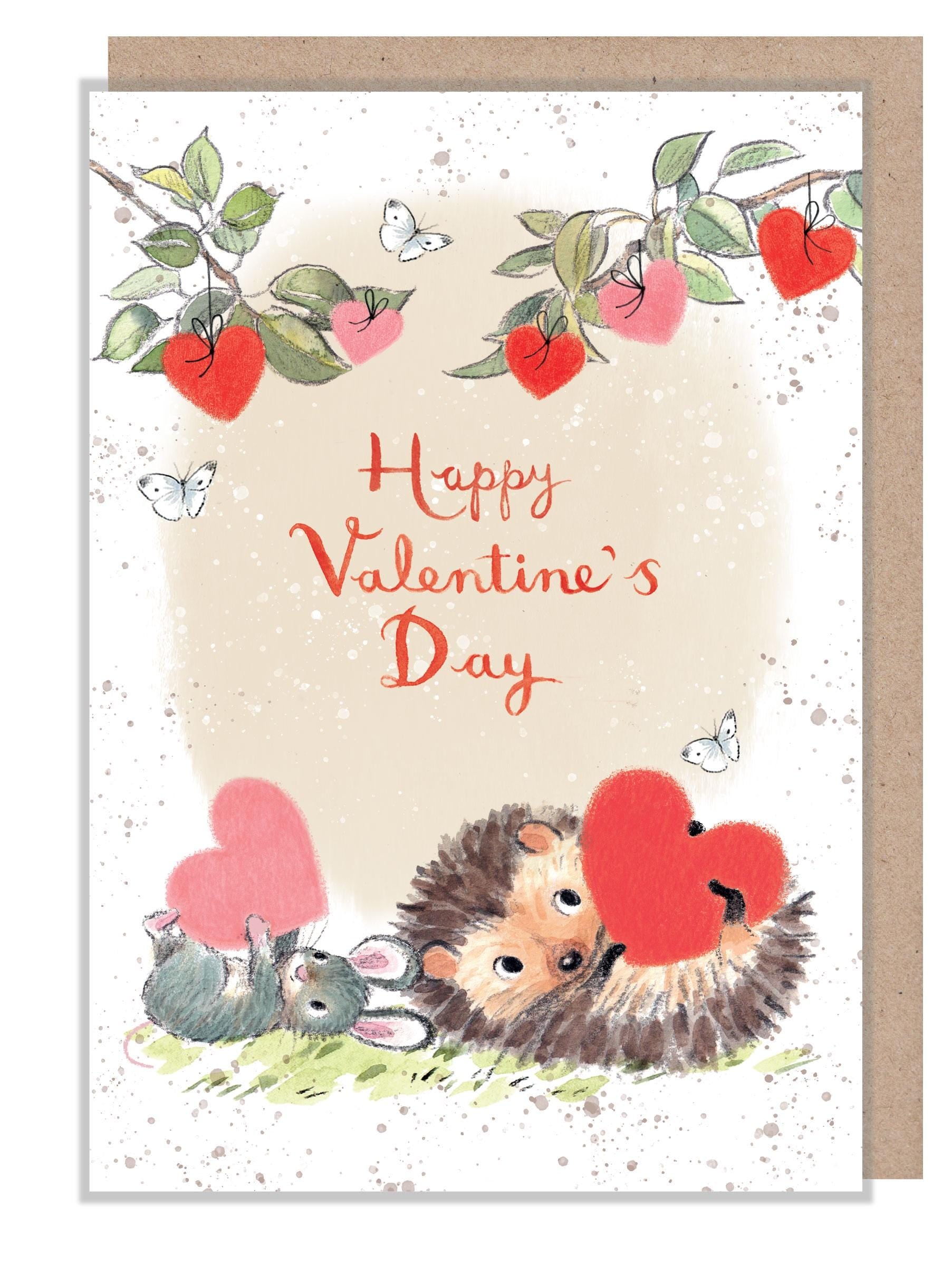 Valentine Card - Quality Card - Charming illustration - Hedgehog and Mouse with Hearts- 'Morris and Maude' range - Made in UK -  MMVAL01